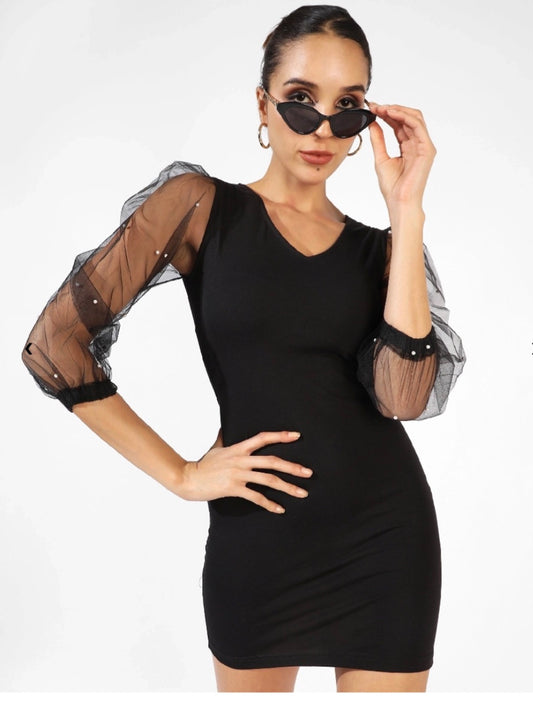 Pinacolada Women's Black Party Solid Skinny Fit Dress