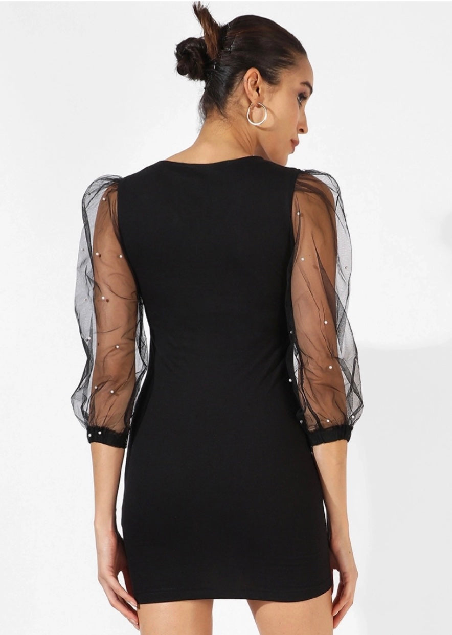 Pinacolada Women's Black Party Solid Skinny Fit Dress