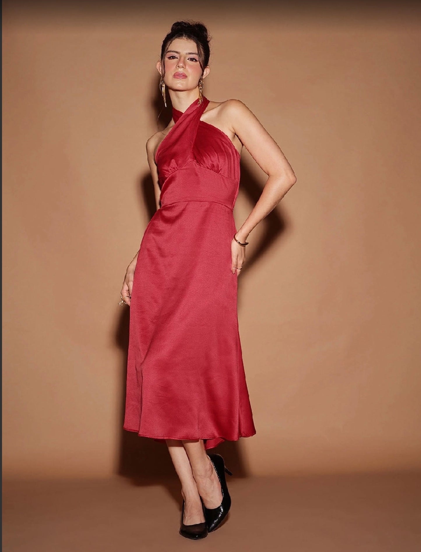 STREET 9 Women's Red Casual Solid Regular Fit Dress