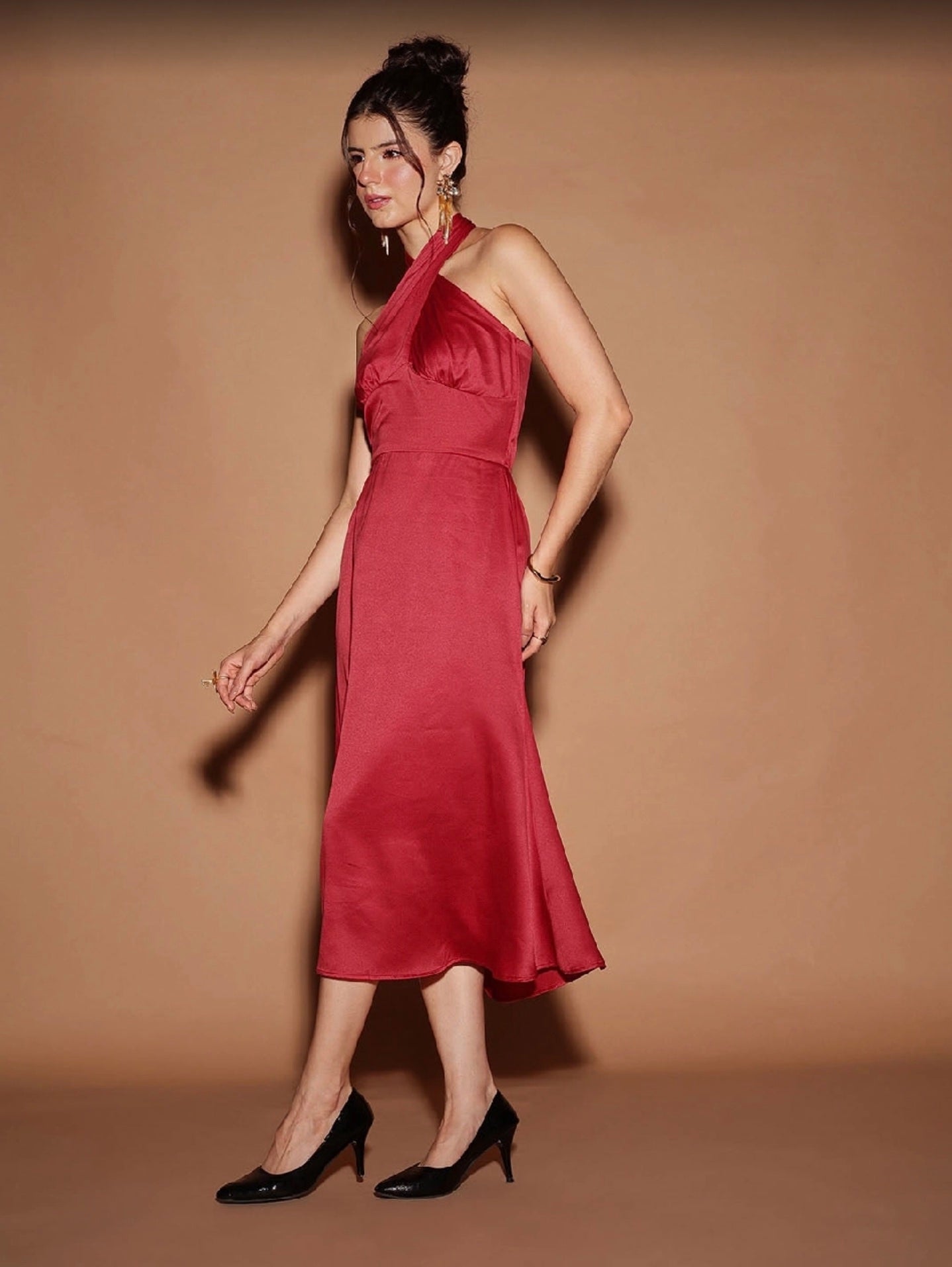 STREET 9 Women's Red Casual Solid Regular Fit Dress